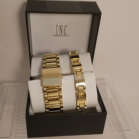 INC Gold Plated Stainless Steel Base Metal Wrist Watch And Bracelet With The Box - Picture 4 of 6